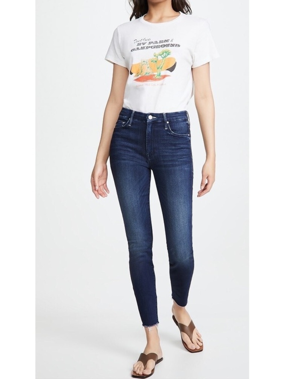 Mother High Waisted Looker Ankle Fray Jeans Size 29 Dark Wash